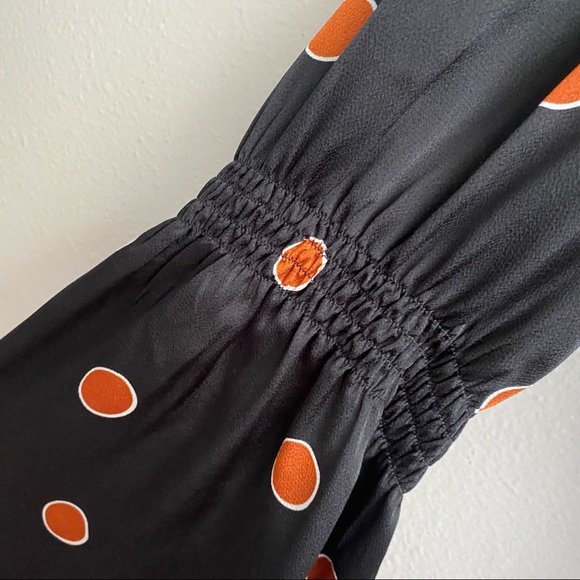 Waverly Grey Black With Orange Polka Dots Mock Neck Bell Sleeve Blouse Medium - Picture 5 of 9